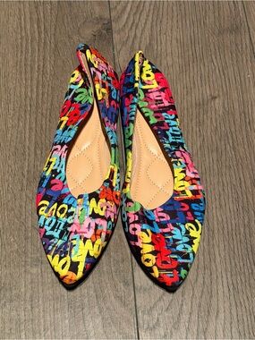 Women's Multicolor Graffiti Pointed Flats